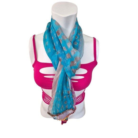 SUDHA Boho Silk Scarf Watercolor Boho Festival Scarf Magenta Teal - Picture 1 of 5